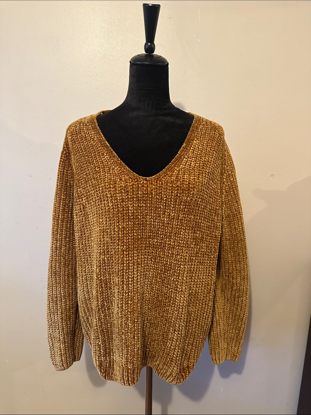 a new day Mustard V-Neck Chenille Cozy Plus Size Long Sleeve Sweater